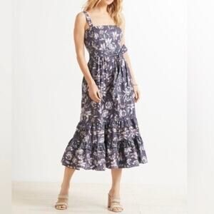 Roan + Ryan Madison Floral Tiered Midi Dress Sleeveless Sundress Purple Medium